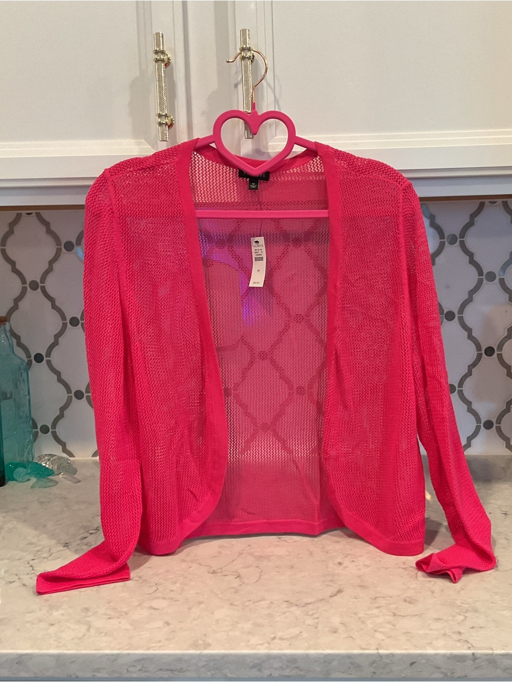 Talbots Hot Pink Open-Weave Cardigan